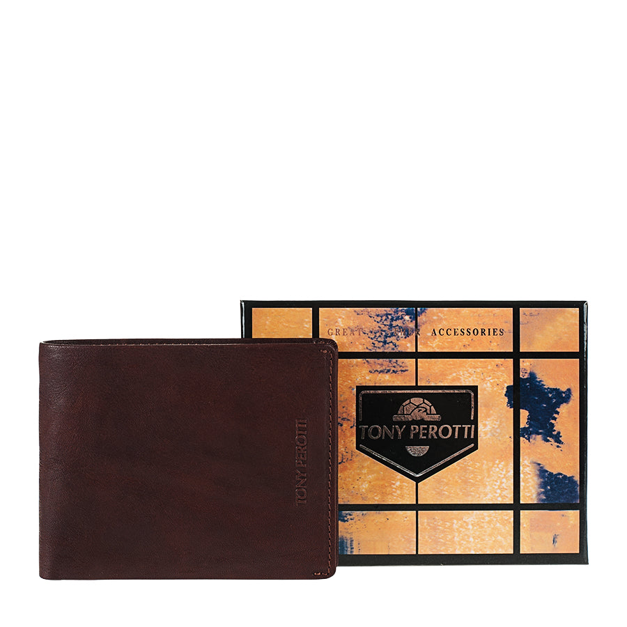 Tony Perotti Varsavia 537 caffe brown leather bifold wallet with Tony Perotti gift box