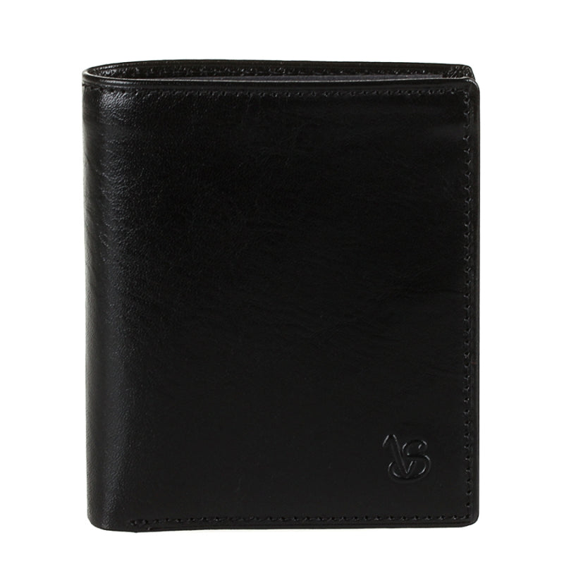 Tony Perotti Viasorte 1165 nero black leather compact wallet, front with debossed VS monogram