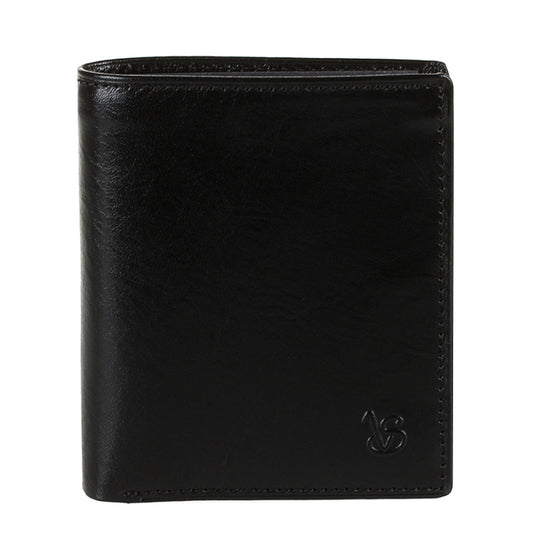 Tony Perotti Viasorte 1165 nero black leather compact wallet, front with debossed VS monogram