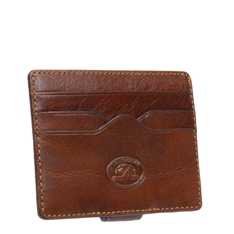 Tony Perotti cognac bull leather card holder with money clip and embossed logo — Italico 2553 cognac