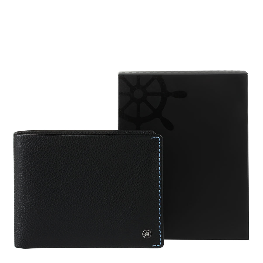 Tony Perotti Timone 11013P black leather wallet with black gift box printed with a ship's wheel