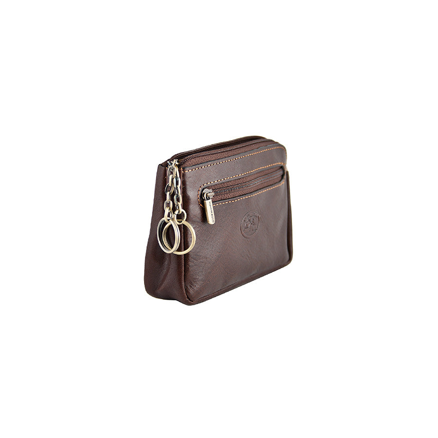 Dark brown leather key case zip pocket — Tony Perotti Italico 1940 moro