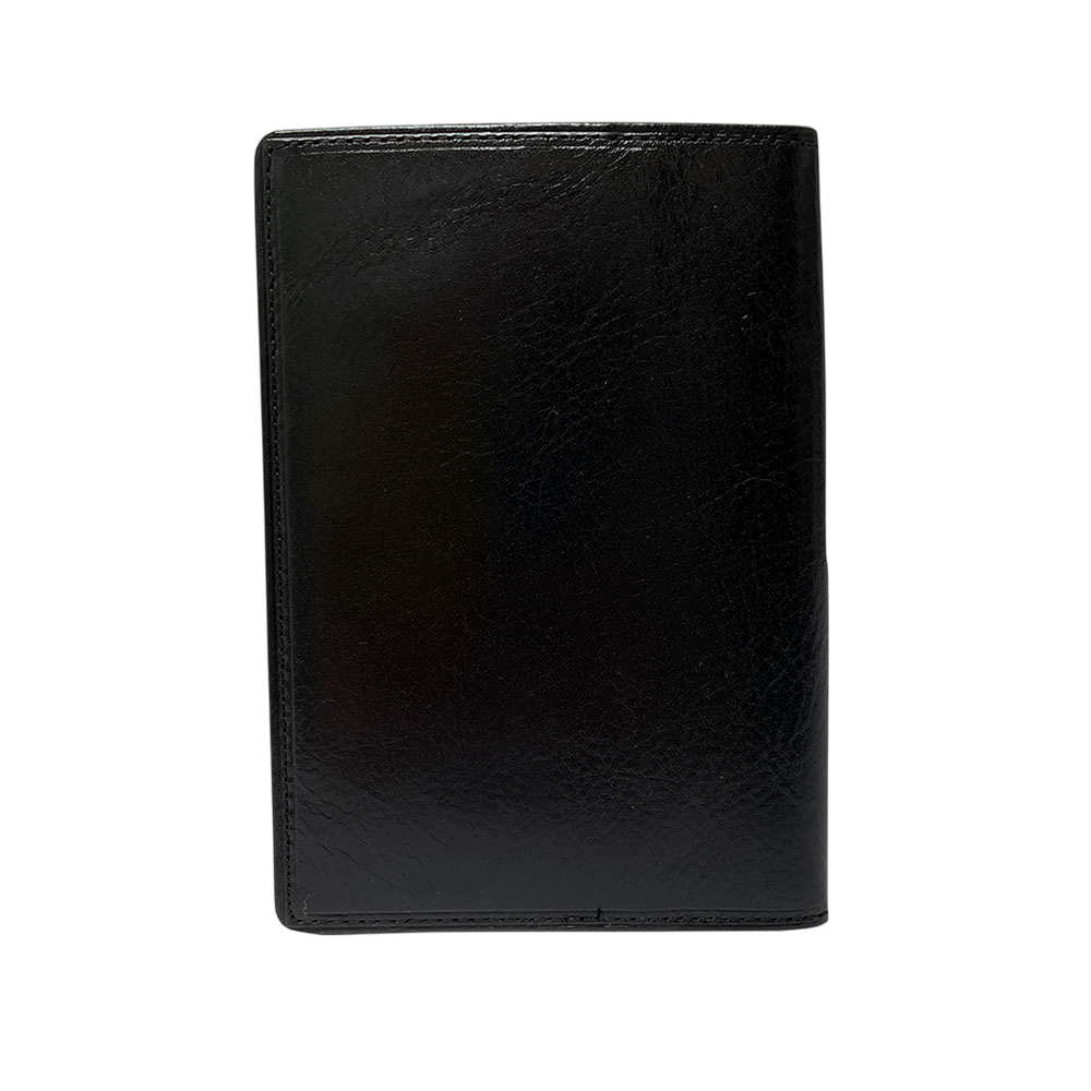 Back of the black leather passport cover Tony Perotti Italico 3614 nero — plain glossy panel with tonal stitching