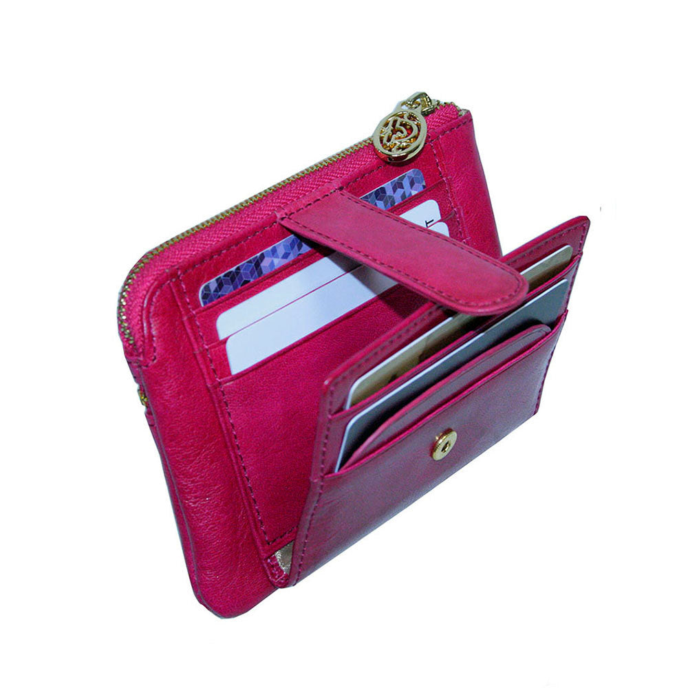 Tony Perotti Topkapi 3461 geranio — open, with the fold-out flap raised and cards standing in its slots