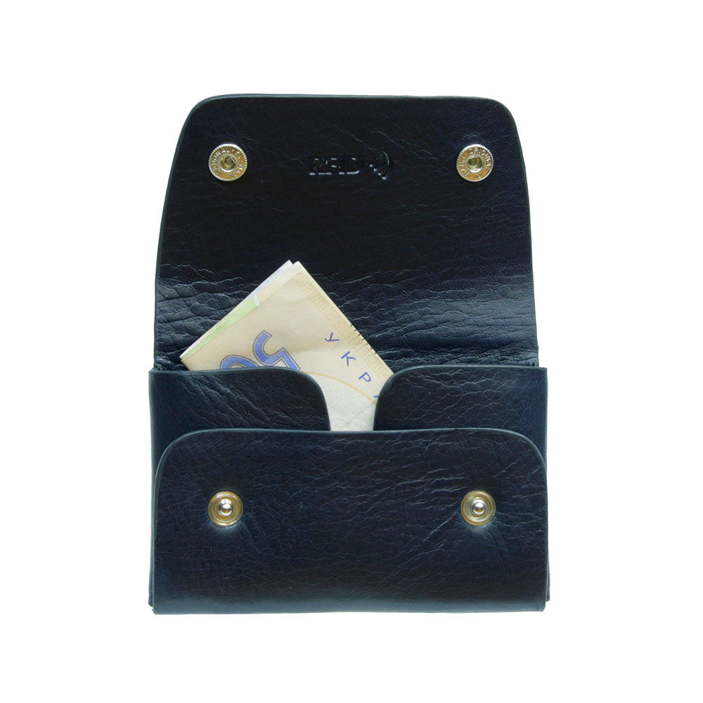 Tony Perotti Nevada 3740+RFID navy card holder with a folded banknote inside