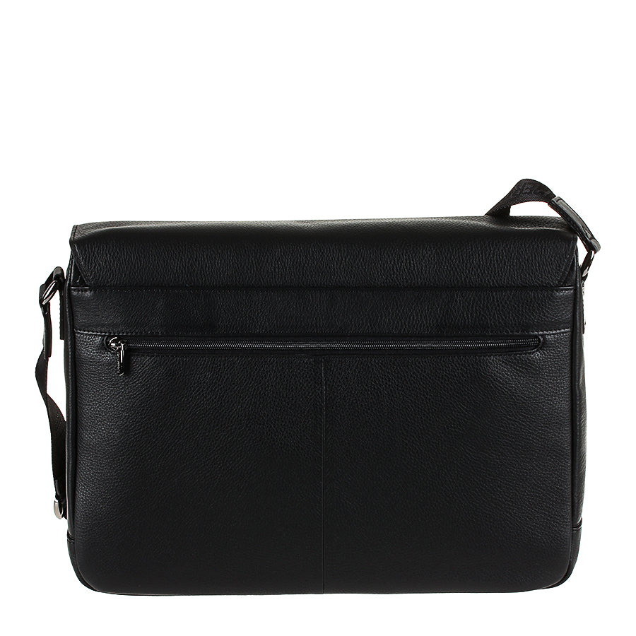 Tony Perotti New Contatto 6036 nero black leather messenger bag, back with horizontal zip pocket