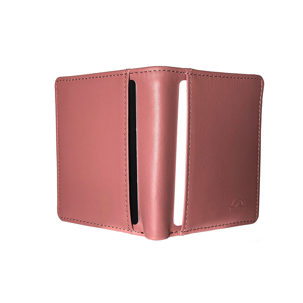 Tony Perotti New Rainbow 1034 rosa antico — standing closed with a card in the slot on each outer face