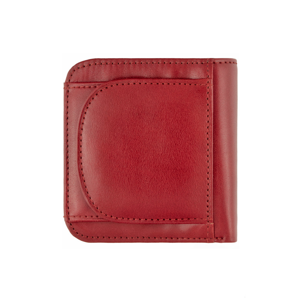 Tony Perotti Italico 1858S rosso red leather compact wallet — closed back view with the raised zip coin-pocket panel