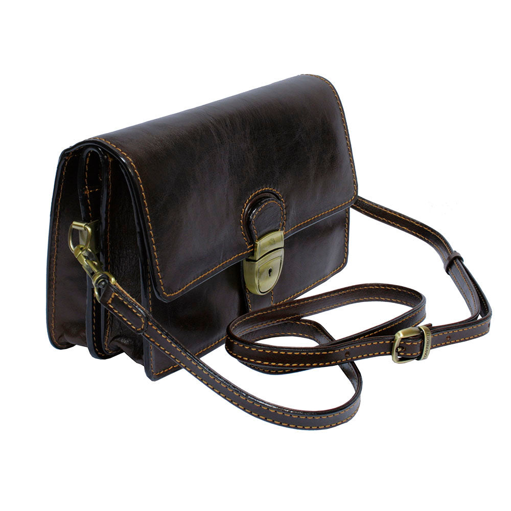 Italico 8263 moro with the detachable leather shoulder strap attached, laid out beside the bag