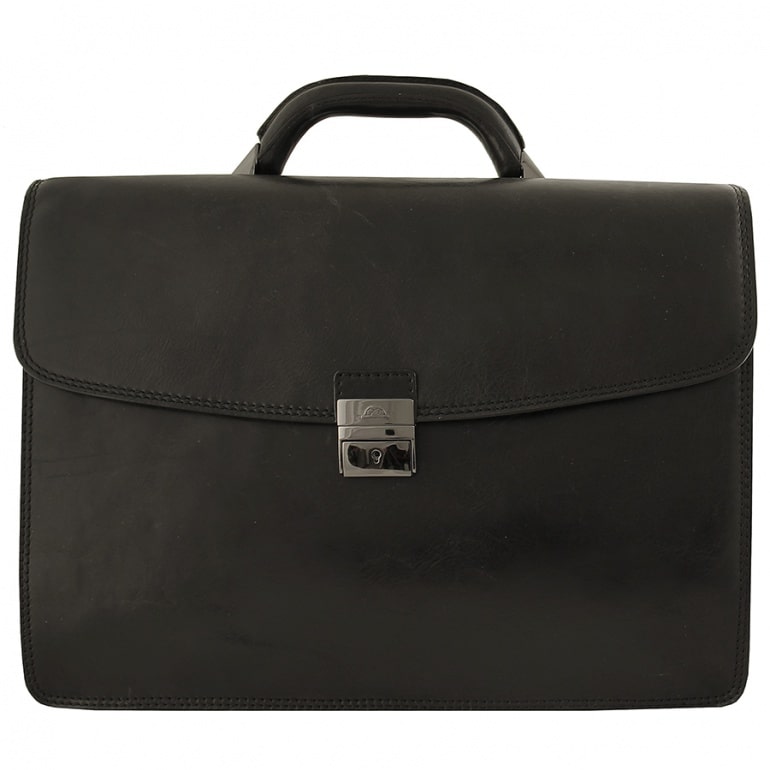 Briefcase men's leather black Tony Perotti Italico 8009 nero
