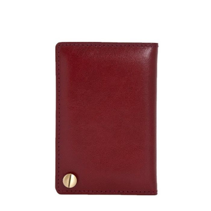 Red leather business card holder back view with brass stud — Tony Perotti Italico 2028 rosso