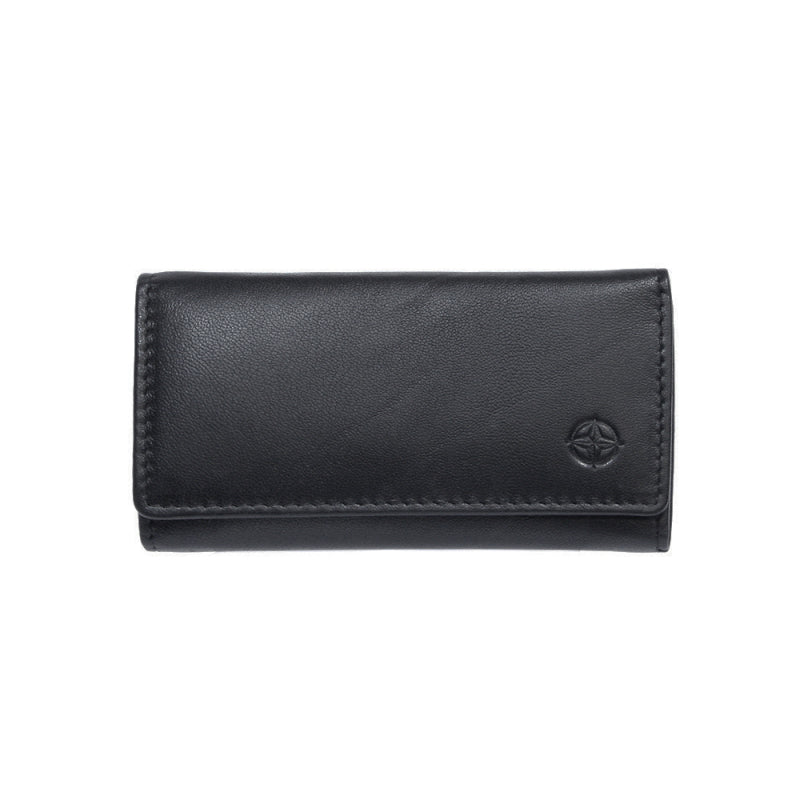 Tony Perotti black calf leather key case with embossed Cortina compass emblem — Cortina 5005 nero