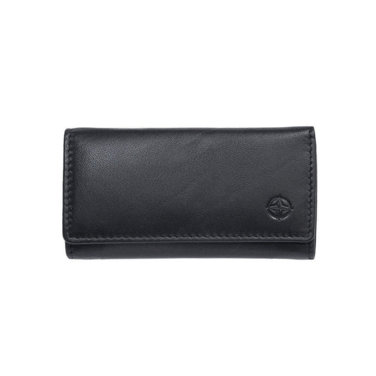 Tony Perotti black calf leather key case with embossed Cortina compass emblem — Cortina 5005 nero