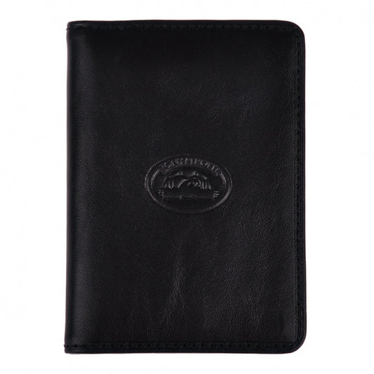 Tony Perotti black bull leather business card holder with turtle emblem — Italico 1007 nero
