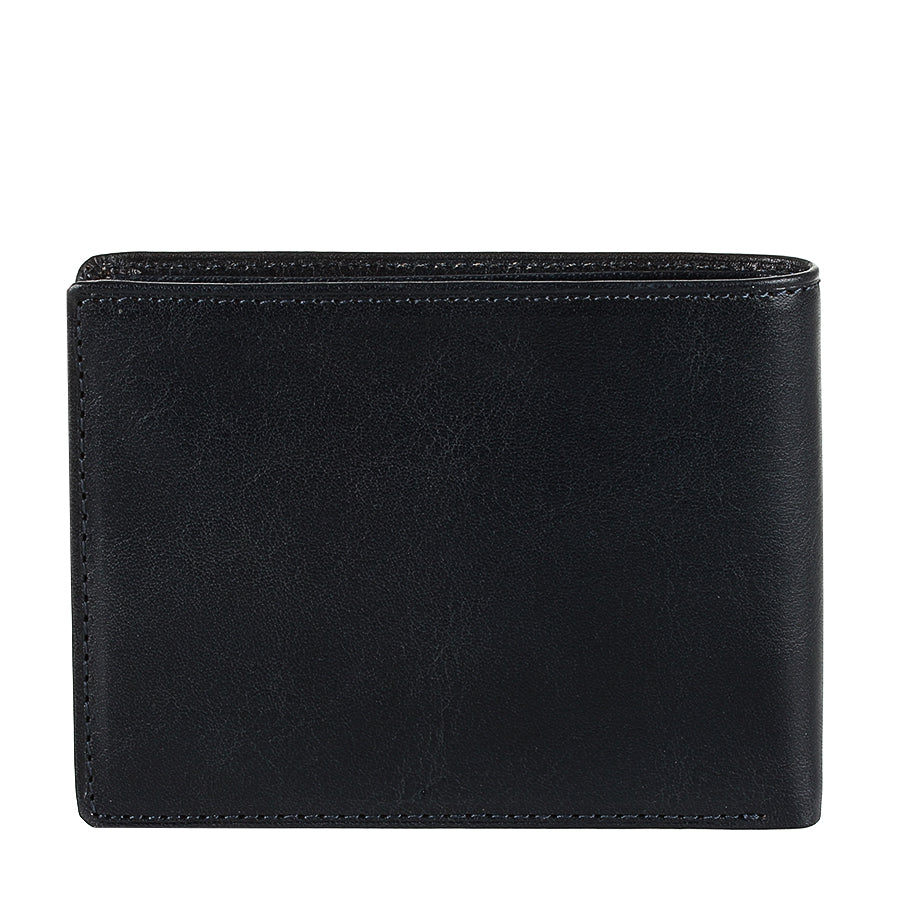 Tony Perotti Viasorte 537 navy glossy leather bifold wallet, back view