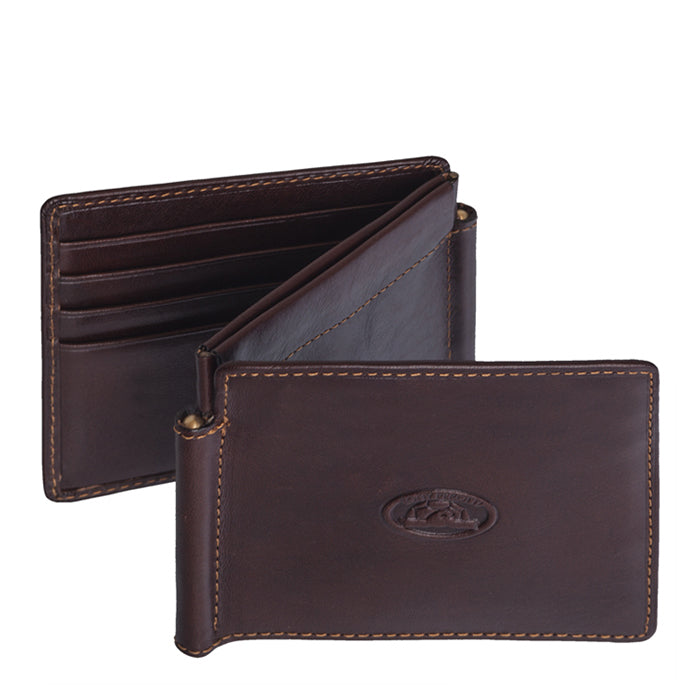 Dark brown leather wallet card slots and magnetic coin pocket — Tony Perotti Italico 1717