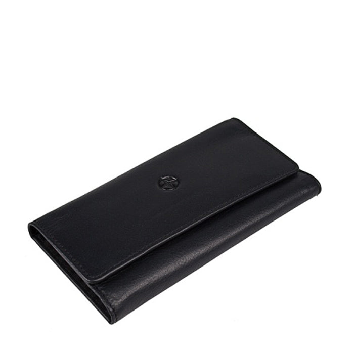Tony Perotti Cortina 5022 nero — three-quarter view of the closed case, showing the flap edge and the soft matte calf leather