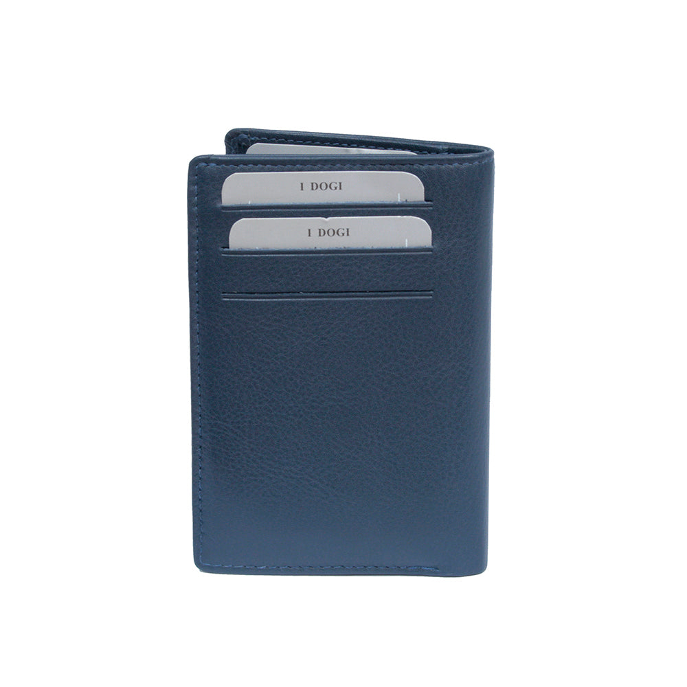 Navy Cortina 5065 card wallet showing exterior quick-access card slots