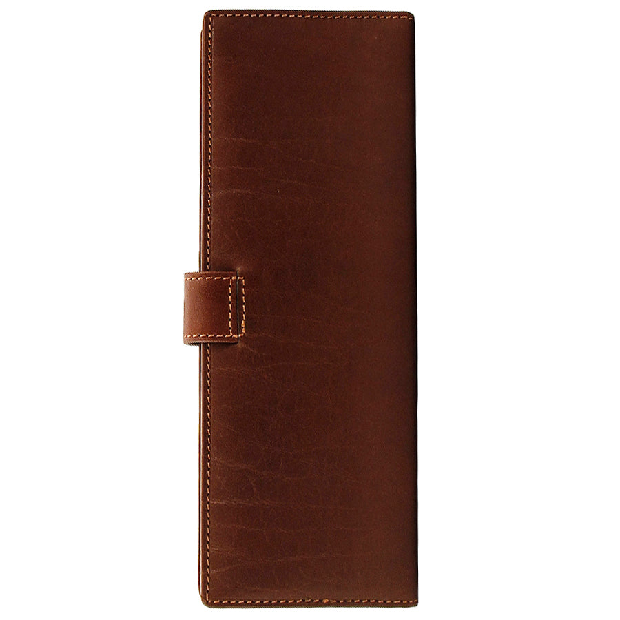 Dark brown leather long business card holder back view with snap tab — Tony Perotti Italico 2639 moro