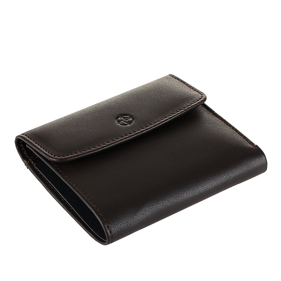 Dark brown leather bifold wallet card layout detail — Tony Perotti Cortina 5087
