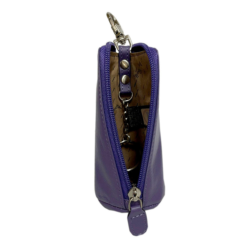 Tony Perotti New Rainbow 4025 viola — opened: the olive brand-print lining, the sewn-in authenticity tag and the ring on a chain inside