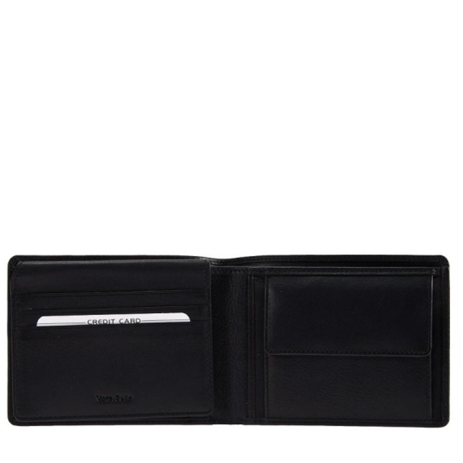 Tony Perotti Cortina 5012 nero opened — card slots and slip pockets on the left, the snap coin pocket on the right