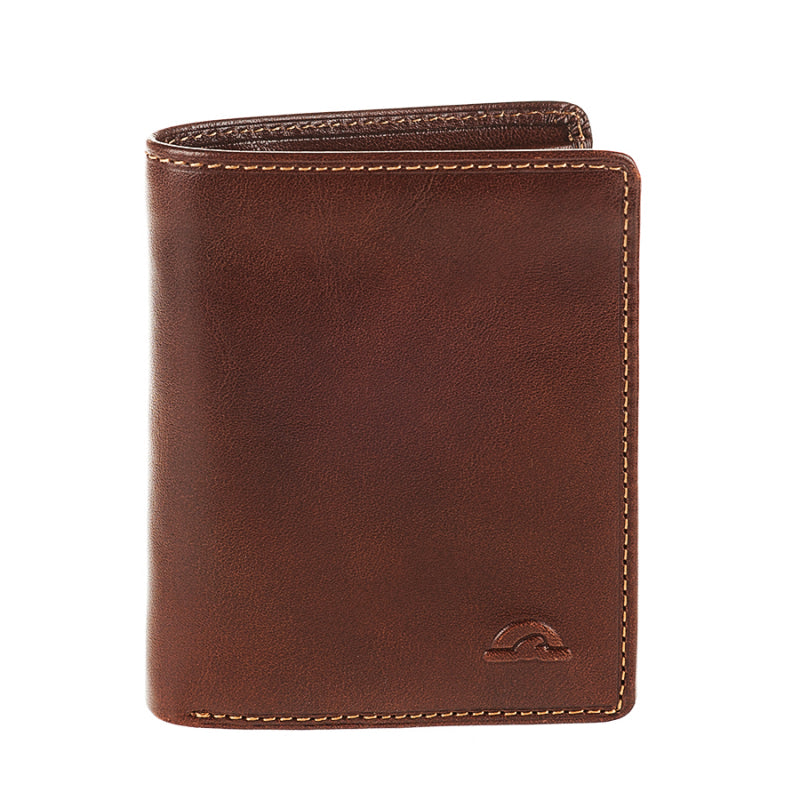 Tony Perotti Nevada 3774 moro vertical wallet in dark brown leather with embossed turtle emblem