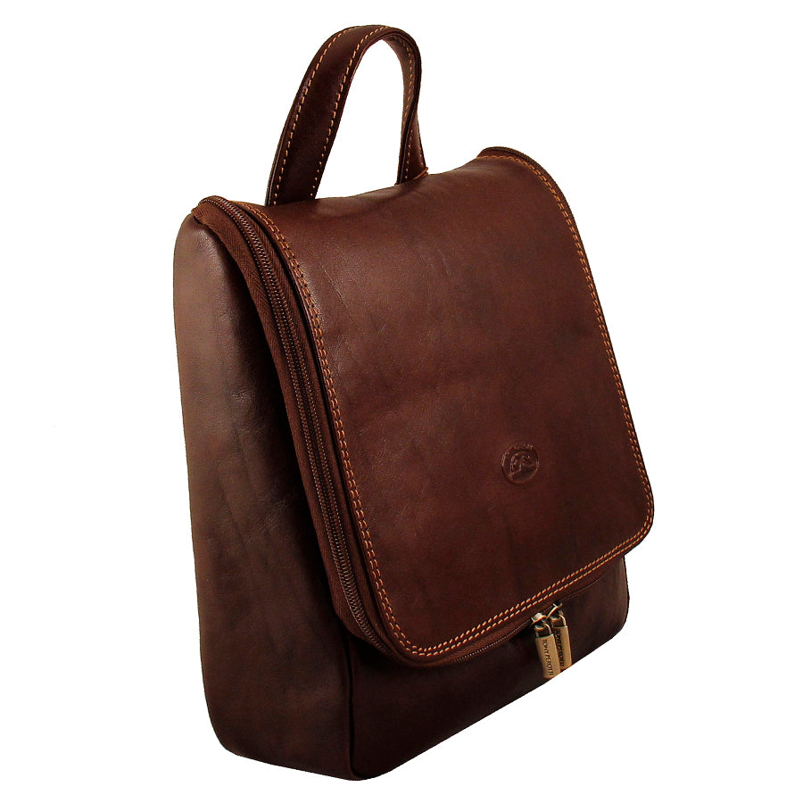 Tony Perotti Italico 8220 moro brown leather toiletry bag — angled closed view