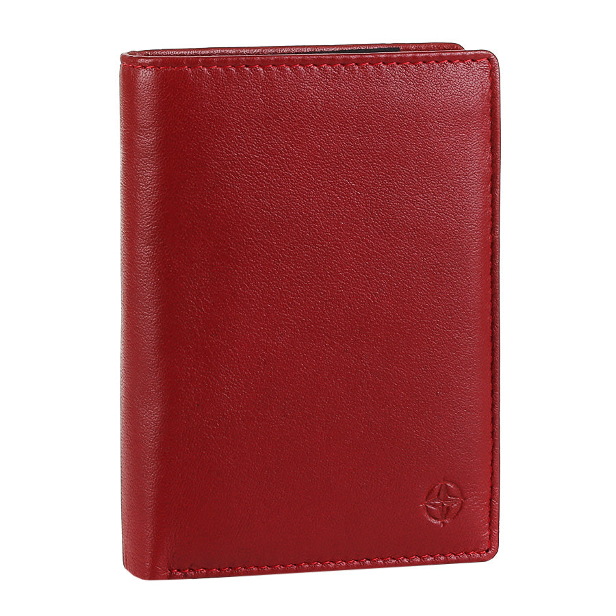 Red Tony Perotti Cortina 5031 wallet standing at a three-quarter angle, closed