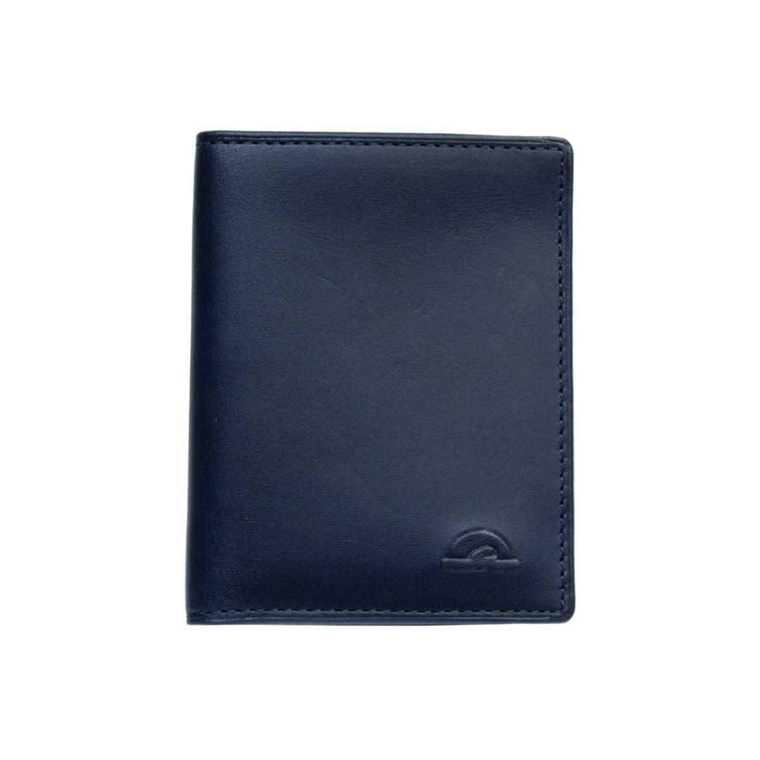 Tony Perotti Nevada 3813+RFID navy — the navy leather card holder closed, front face with the embossed oval turtle emblem