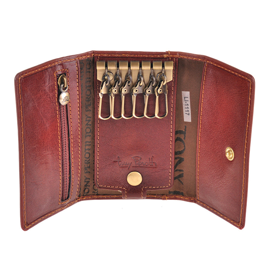Interior of the cognac leather key case with printed Tony Perotti lining — Italico 1117 cognac