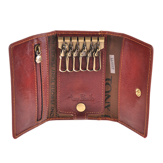 Interior of the cognac leather key case with printed Tony Perotti lining — Italico 1117 cognac