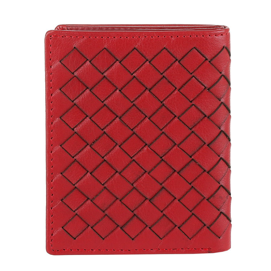 Tony Perotti Timone intrecciato 12045 rosso red woven leather compact wallet, back view
