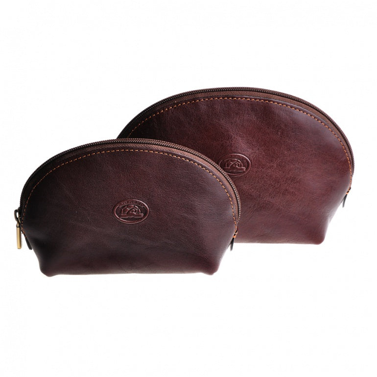 Tony Perotti Italico 1583L+M moro brown leather cosmetic bag set — two nesting pouches