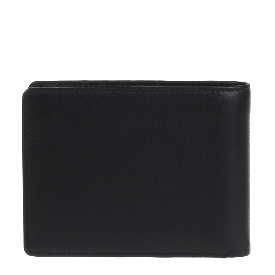 Back of the black Tony Perotti Cortina 5053 wallet — a plain smooth leather panel