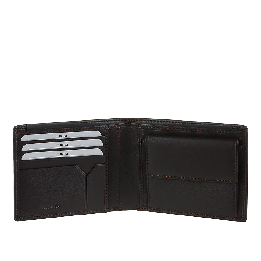 Tony Perotti Cortina 5013 moro opened — card slots and a slip pocket on the left, the snap coin pocket on the right