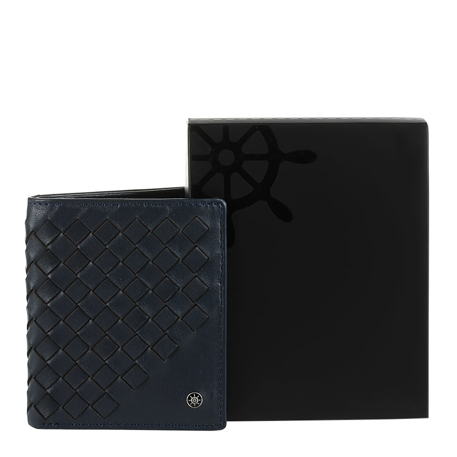 Tony Perotti Timone intrecciato 12071 navy navy woven leather wallet with black Timone gift box