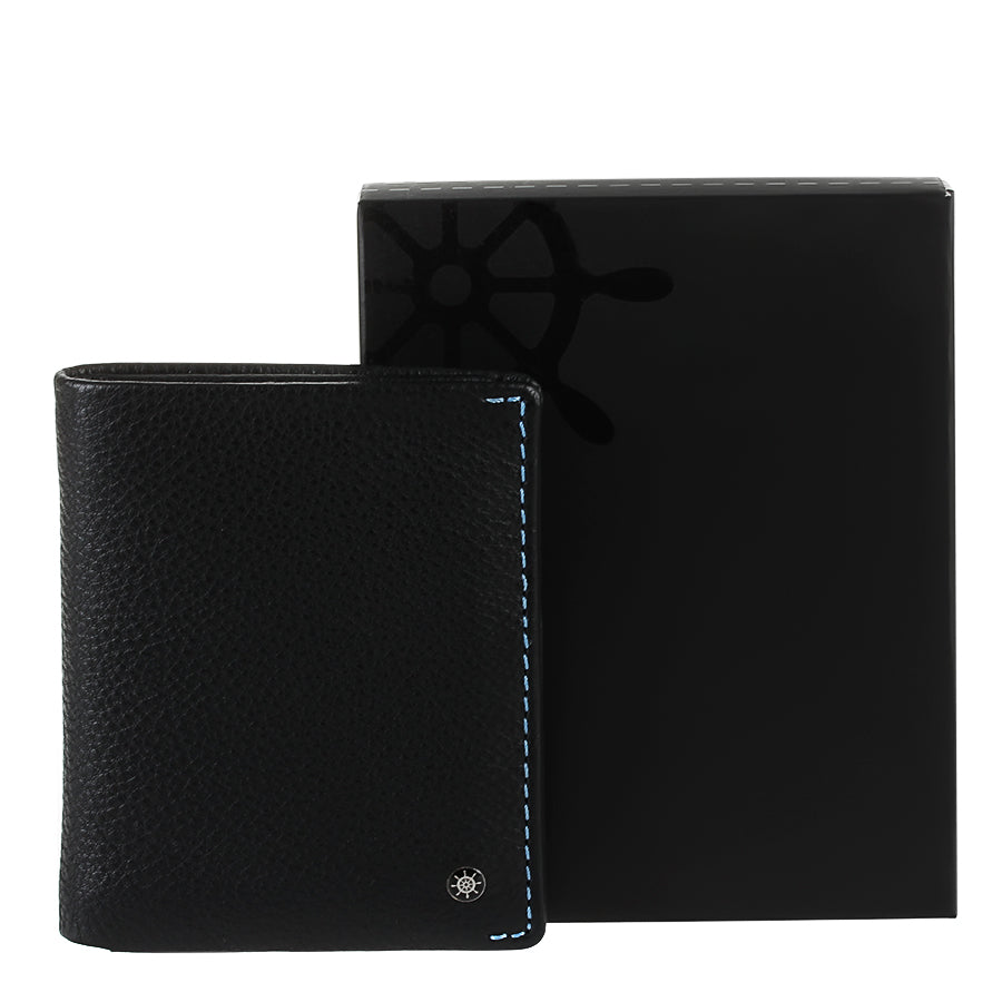Tony Perotti Timone 11071 black compact leather wallet with black ship's wheel gift box