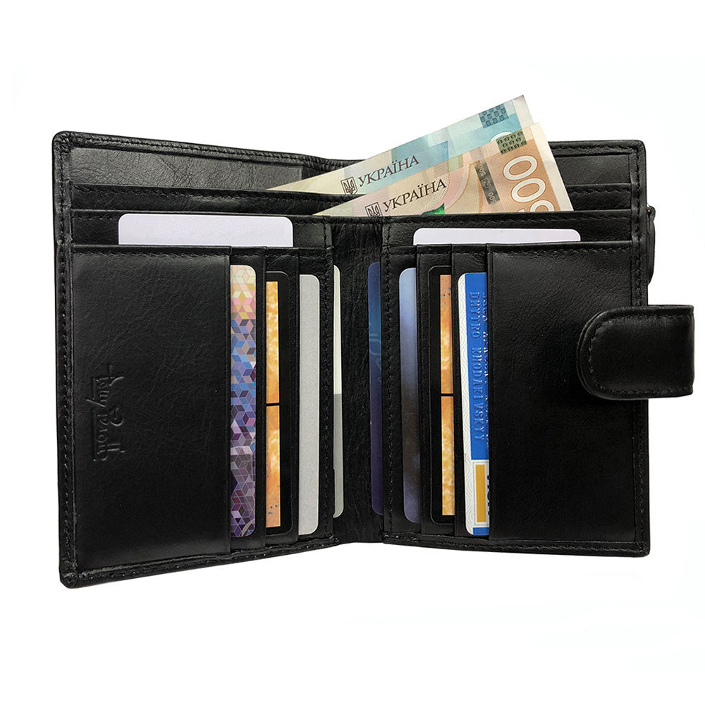 Black New Rainbow 1654 wallet open showing 6 card slots and document pockets