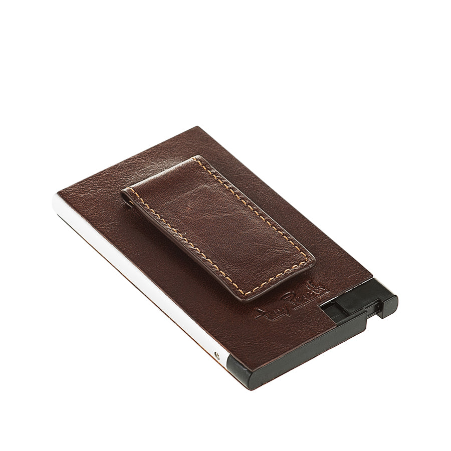 Tony Perotti Nevada 3778 moro — lying at an angle, showing the money clip and the metal edge of the card case