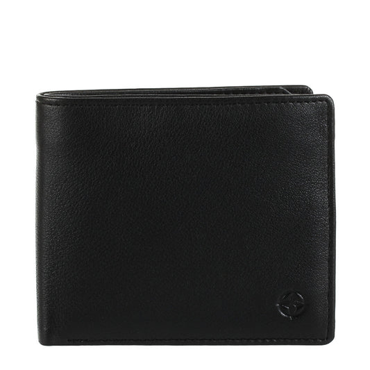 Tony Perotti Cortina 5047 nero black calf leather bifold wallet with embossed compass emblem — handcrafted in Italy
