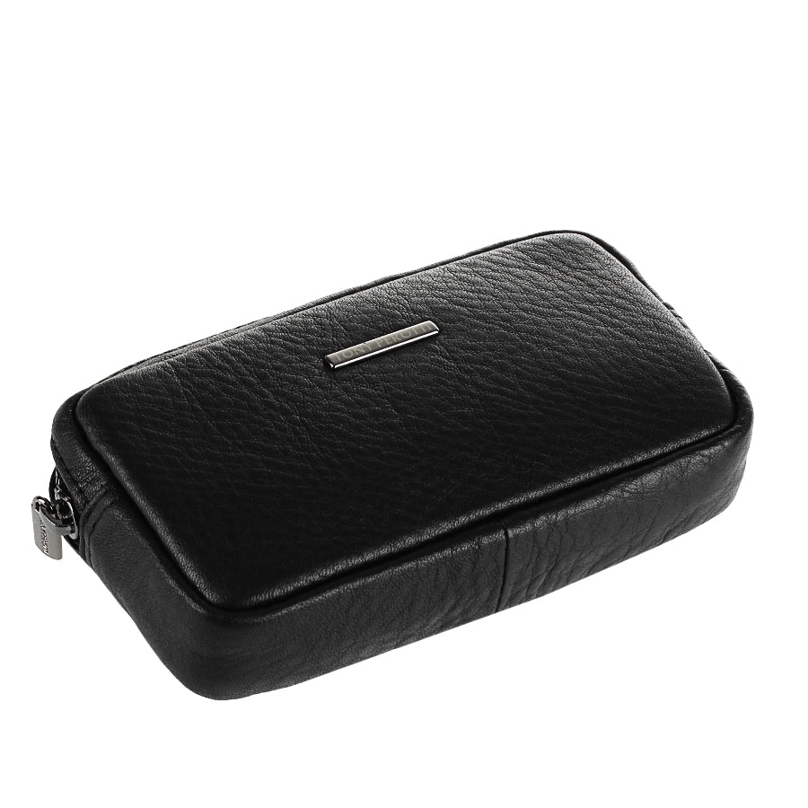 Tony Perotti New Contatto 3188 nero — top view showing how deep the pouch is and the leather tab at the end of the zip