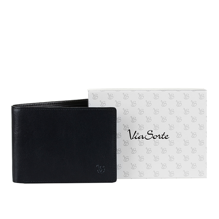 Tony Perotti navy leather bifold wallet — branded gift box