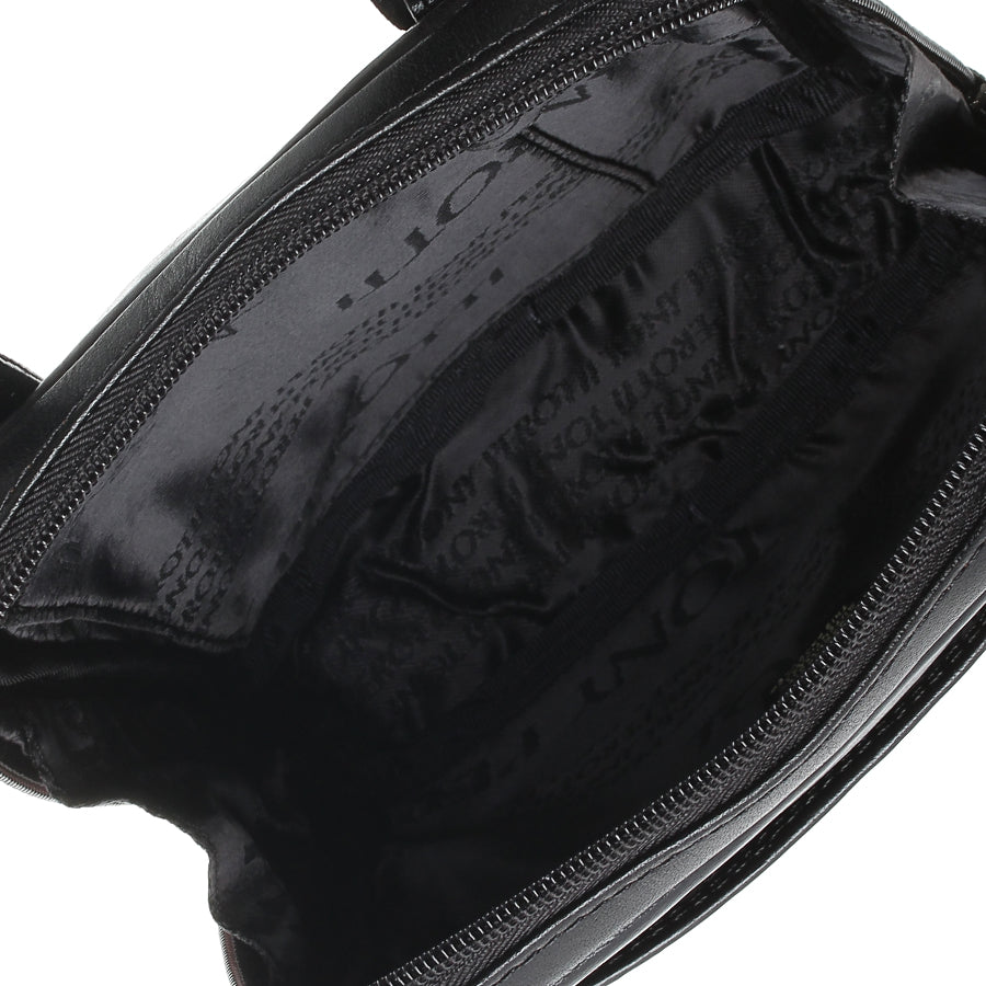 Inside the black Italico 6056 bag — wide zip opening and branded Tony Perotti lining