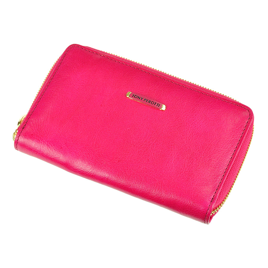 Tony Perotti Topkapi 3441 geranio wallet — vegetable-tanned Tuscan cowhide at an angle