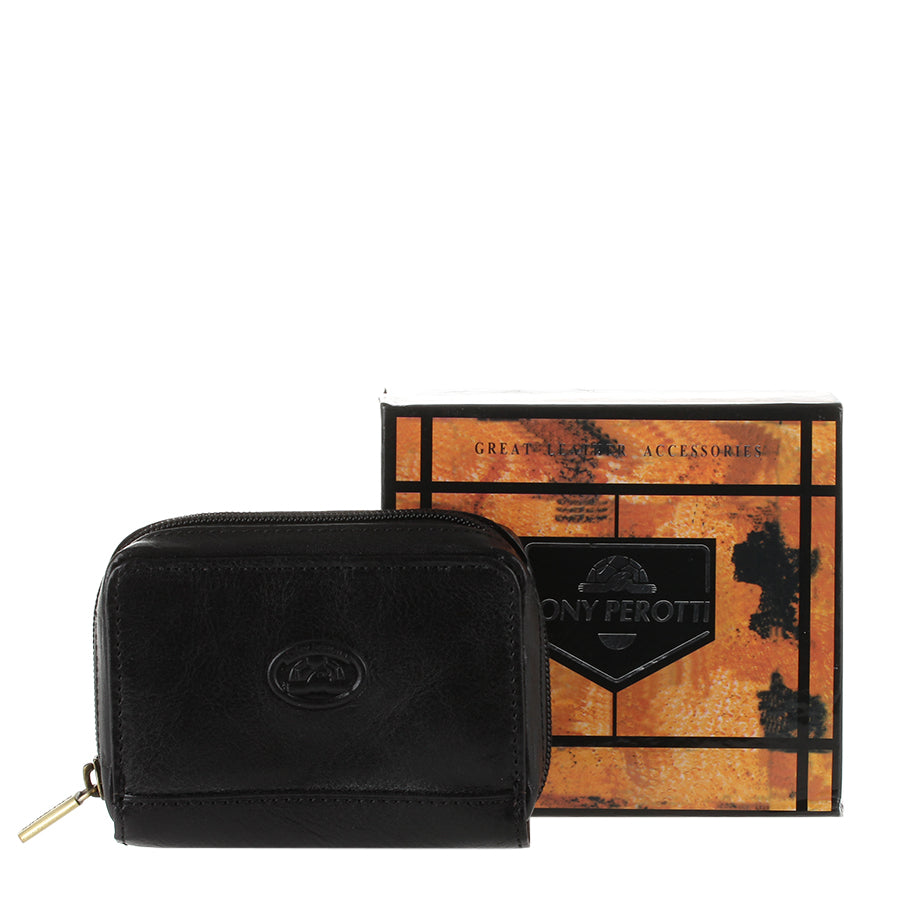 Tony Perotti Italico 1582 nero — the card holder beside the marbled Tony Perotti gift box it comes in