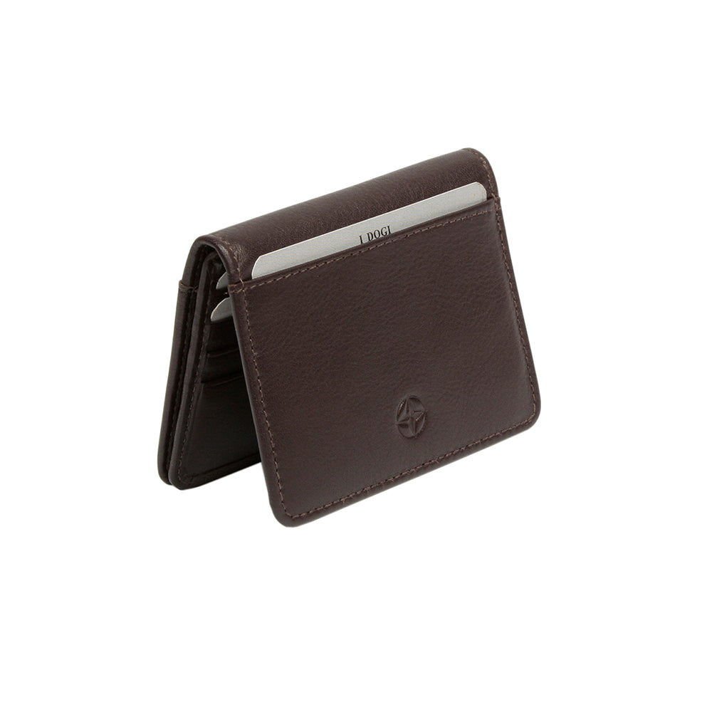 Tony Perotti Cortina 5023 moro — at an angle with a card in the outer pocket along the top of the front face