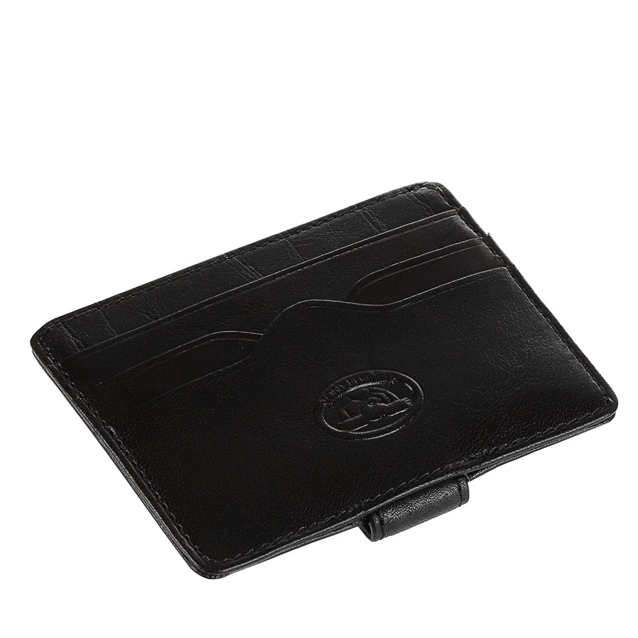 Black leather card holder lying flat showing card slots — Tony Perotti Italico 2553 nero