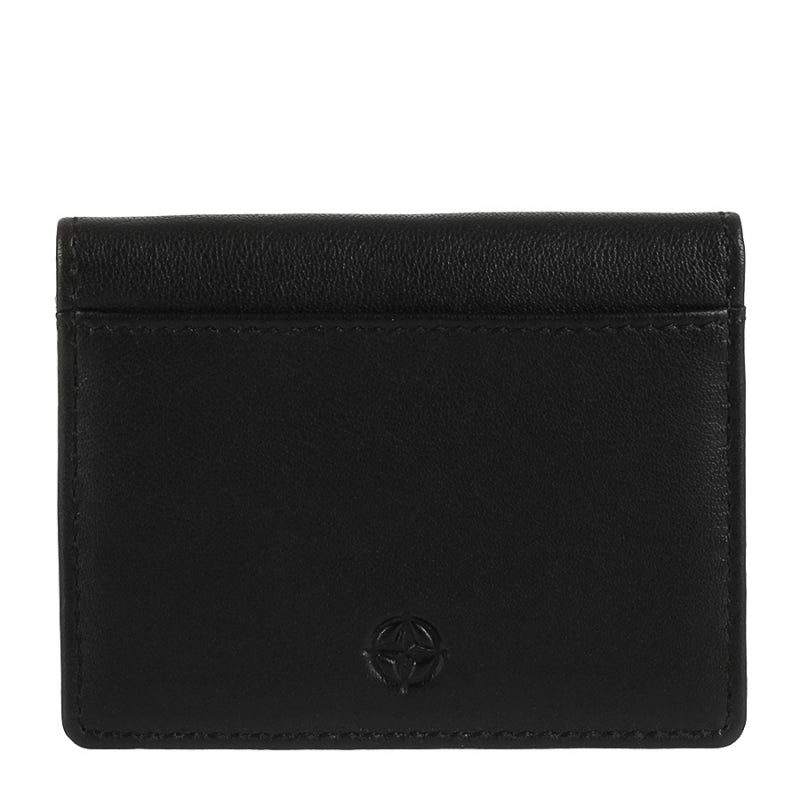 Tony Perotti Cortina 5046 nero — the black leather card wallet closed, front face with the outer slip pocket and the embossed compass rose