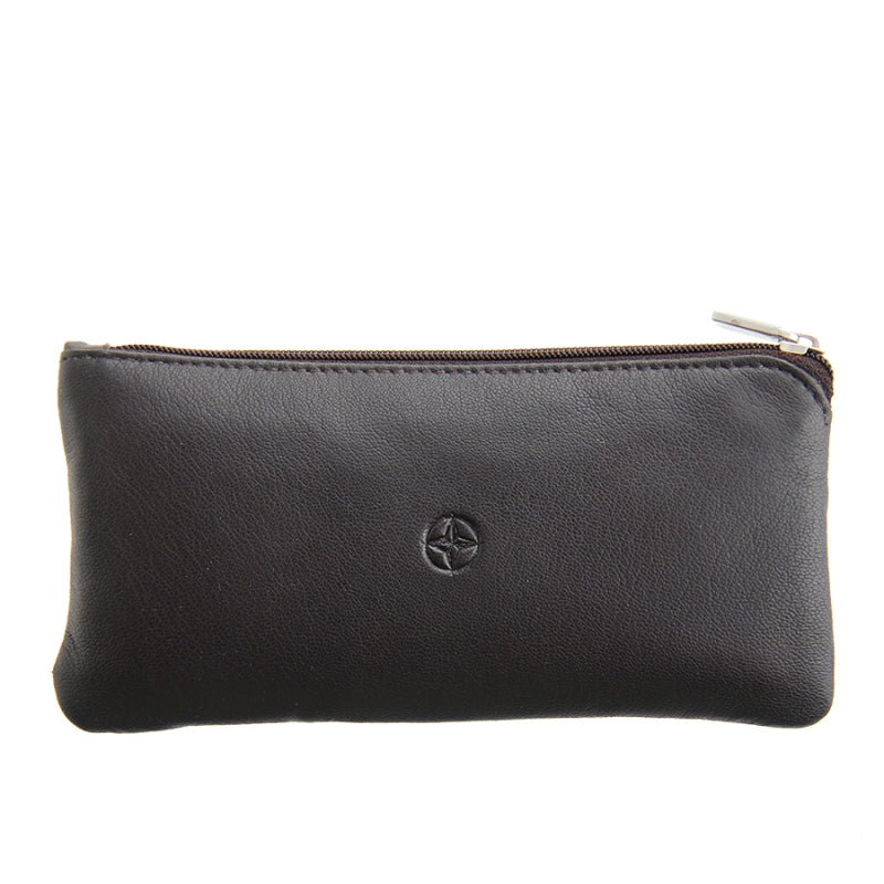 Tony Perotti Cortina 5021 moro — dark brown leather key case, front with the embossed compass-rose emblem and the top zip